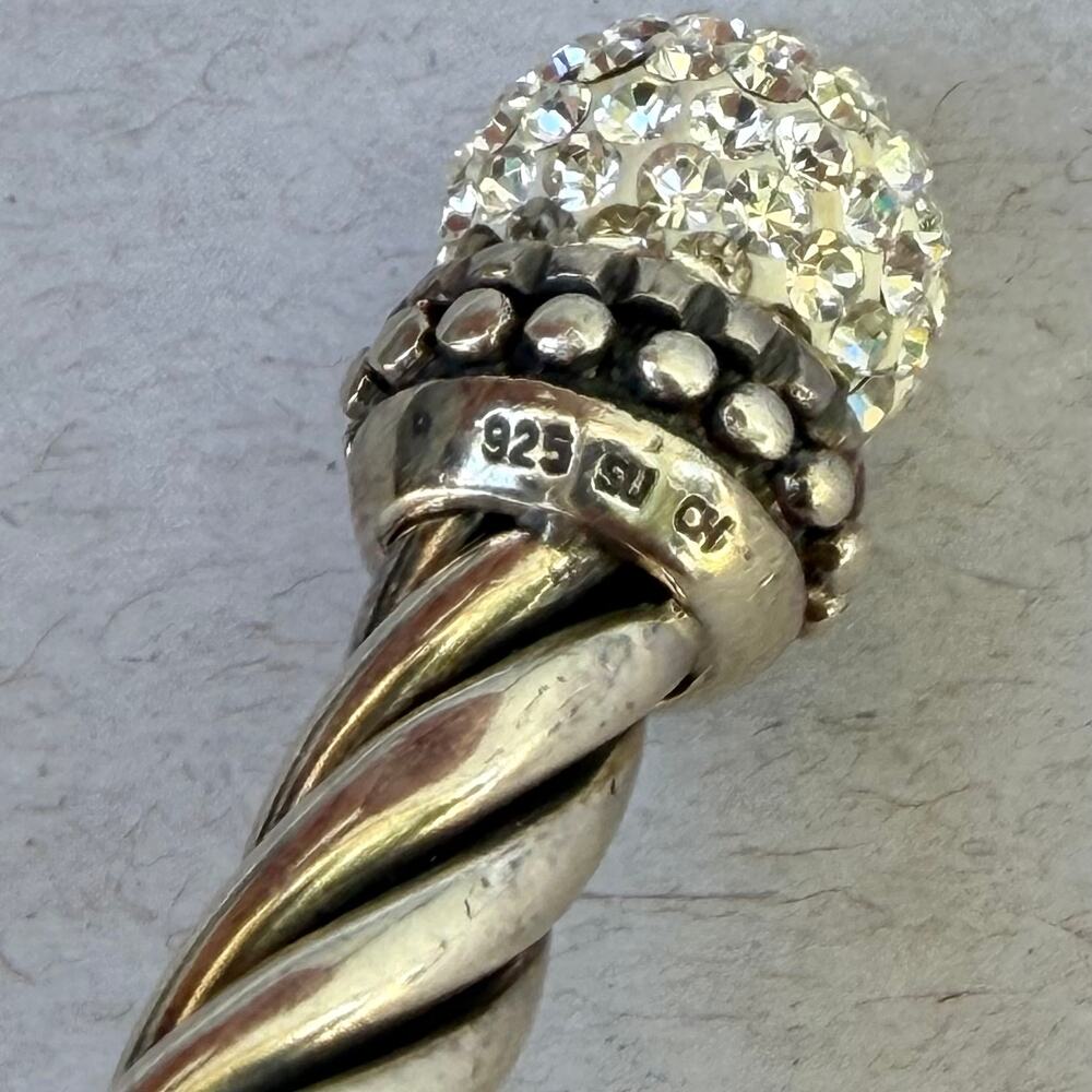 Sterling Silver Twist Cable Cuff Bracelet 925 SU CH Clear CZ Sparkly Stones Y2K - Picture 7 of 7